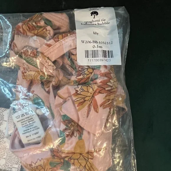 NWT Kate Quinn Lily Floral Spaghetti Tie Strap Ballerina Bubble 0-3 - Picture 3 of 3